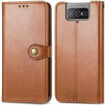 PROTEMIO 34913 LEATHER BUCKLE Peňaženkový obal Asus Zenfone 8 Flip hnědý – Zboží Mobilmania