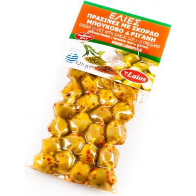 Laios zelené olivy bez pecky s česnekem oreganem a chilli 125 g – Zboží Dáma