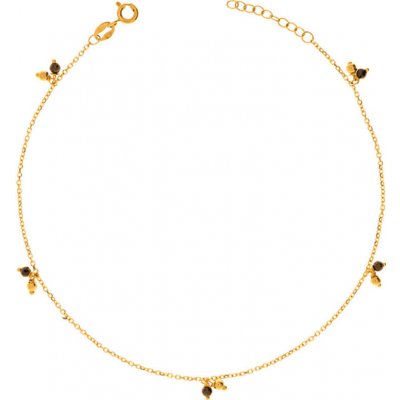 Argento Zlatý náramek na nohu - kulky, černé zirkony 9A032 – Zboží Dáma