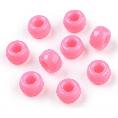 Akrylové korálky - pony beads - růžové - 6 x 9 mm - 10 ks – Sleviste.cz