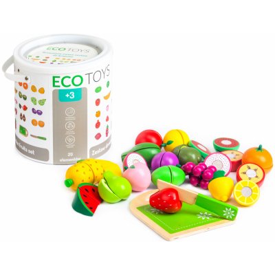 Eco Toys Dřevěné ovoce v kyblíku 20 kusů