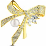 JwL Luxury Pearls dámská brož s perlou a zirkony Mašle JL0868 – Zboží Dáma