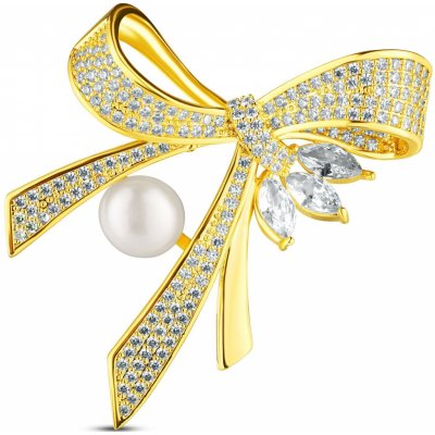 JwL Luxury Pearls dámská brož s perlou a zirkony Mašle JL0868 – Zboží Dáma