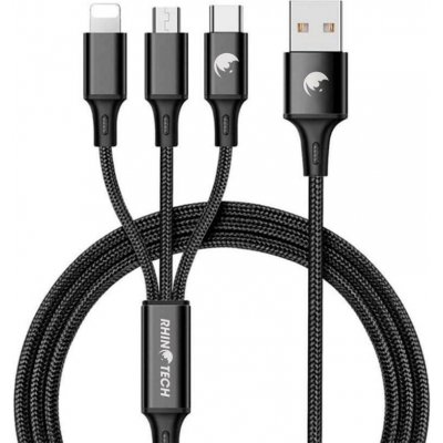 RhinoTech nabíjecí a datový kabel 3v1 USB-A (MicroUSB + Lightning + USB-C) 1, 2m černá – Zboží Živě