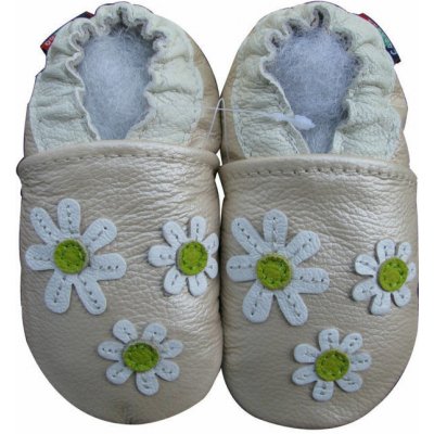 Carozoo kožené capáčky s koženou podrážkou bílé kopretiny – Sleviste.cz