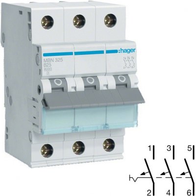 Hager MBN325 Jistič 3 pól. 25A B – Sleviste.cz
