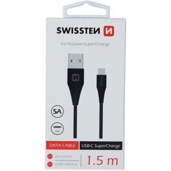 Swissten 71504430 USB 3.1 typ A na typ C, USB 3.1 typ A na typ C, 5A, 1,5m, černý