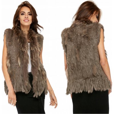 Fashionweek dámská vesta z přírodní kožešiny králíka a mývala DEM01 cappuccino – Zboží Dáma