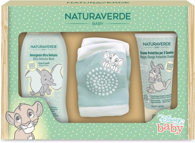 Disney Naturaverde denní ochranný krém proti opruzeninám 100 ml + sprchový gel a šampon 2 v 1 pro děti od narození 200 ml + protiskluzové chrániče kolen pro miminka 2 ks dárková sa