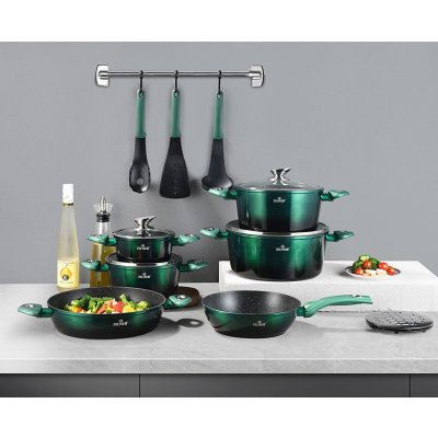 Zilner Sada nádobí s mramorovým povrchem ZL 8521 EMERALD Green 15 ks – Zboží Dáma