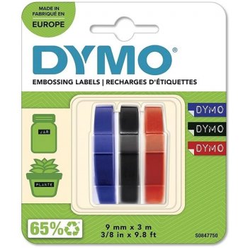 Dymo 3D páska, MIX - černá, modrá, červená, 1 blistr / 3 ks, 9 mm × 3 m