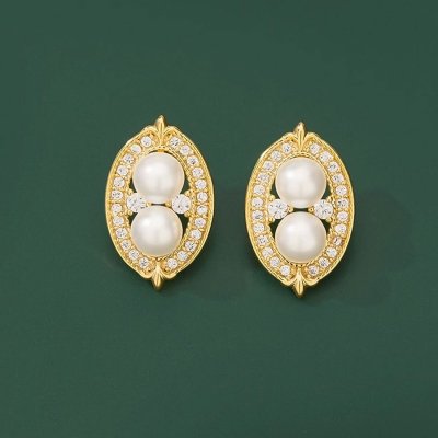 Éternelle náušnice s pravou perlou a zirkony Desireé E1439-A022 zlatá bílá – Zbozi.Blesk.cz
