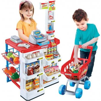 iMex Toys Dětský supermarket s nákupním košíkem červený 668-05