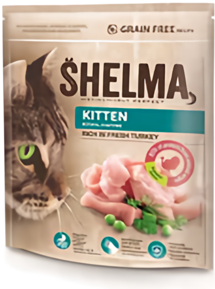 Shelma Kitten Bezobilné granule s čerstvým krůtím pro koťata 750 g