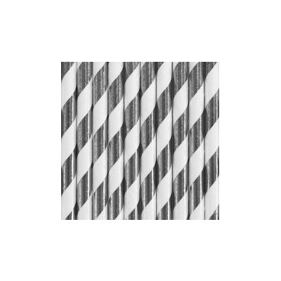 PartyDeco Papírová brčka Stříbrné metalické proužky 10 ks – Hledejceny.cz