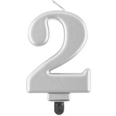 Godan Svíčka narozeninová číslice 2 metalická stříbrná 8 cm – Zboží Mobilmania