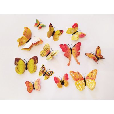Nalepte.cz 3D motýli s dvojitými křídly žlutí 12 ks 5 až 12 cm – Zboží Mobilmania