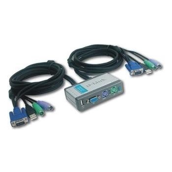 D-Link DKVM-2KU 2-Port KVM+USB Switch, Built-in 1.8m cables