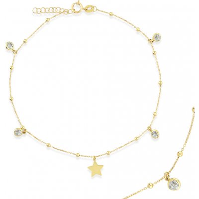 Lillian Vassago Zlatý řetízek na nohu s kuličkami, zirkony a hvězdou LLV22-GBL009Y – Zboží Dáma
