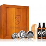 Percy Nobleman Ultimate Grooming Box změkčující olej na vousy 100 ml + šampon na vousy 100 ml + vosk na knír 20 ml + balzám na vousy 65 ml + stylingový vosk na vlasy a vousy 50 ml + dřevěný hřeben na