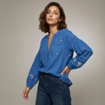 Flanelová halenka se 7/8 rukávy modrá – Zboží Dáma