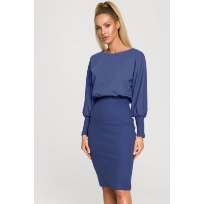 Dress in M690 Knit combination of plain indigo