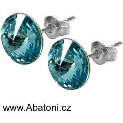 Swarovski Elements Rivoli vlepený krystal stříbrné náušnice pecky puzety modré kulaté 51037.3 Light Turquoise modrá světlá tyrkysová – Zboží Dáma