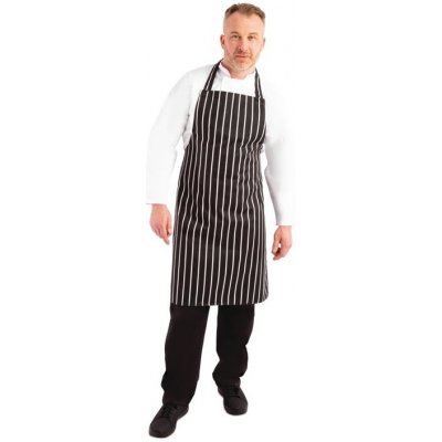 Whites Chefs Clothing kuchařská náprsní zástěra řeznický proužek černá – Zboží Mobilmania