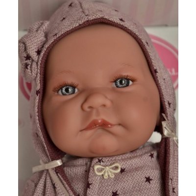 Antonio Juan Realistické miminko Nico nebo Nica ve fialovém oblečku
