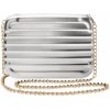 Kabelka elegantní jedinečná dámská lakovaná pevná kabelka kufřík listonoška na řetízku s 3d vytlačením stříbrná