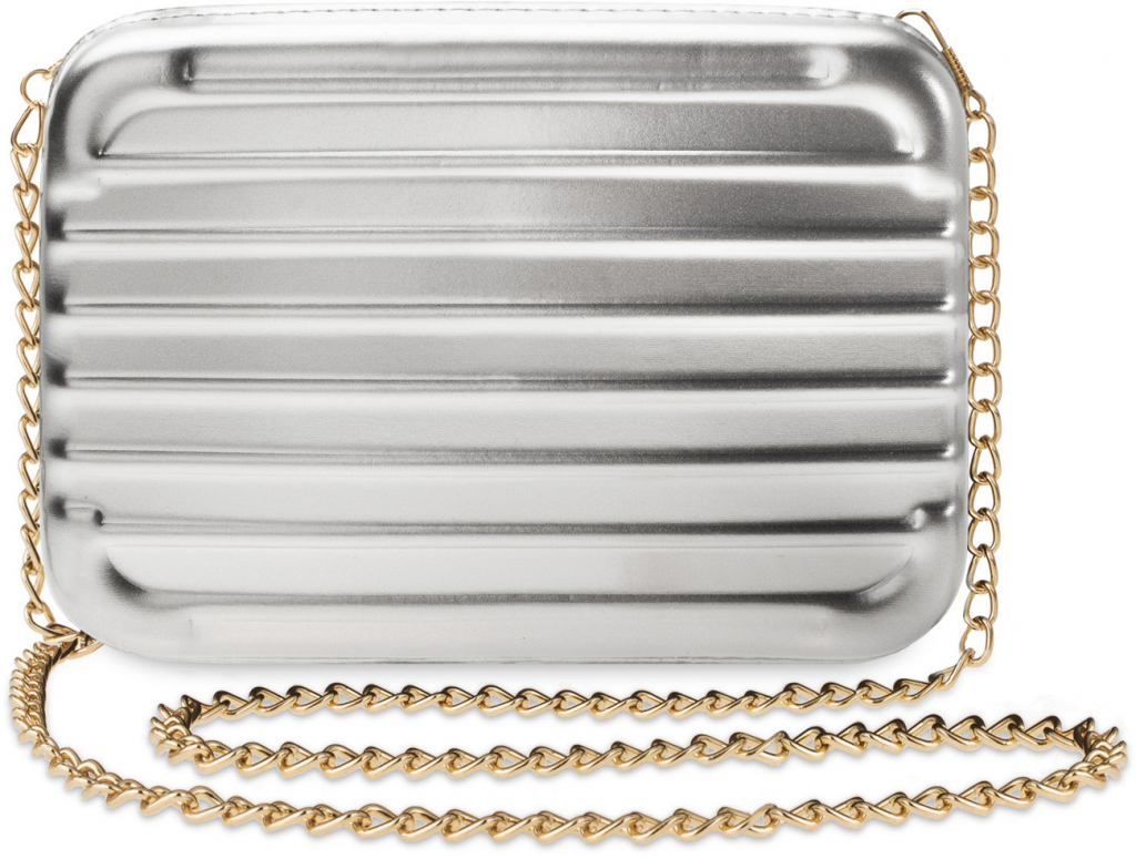 elegantní jedinečná dámská lakovaná pevná kabelka kufřík listonoška na řetízku s 3d vytlačením stříbrná