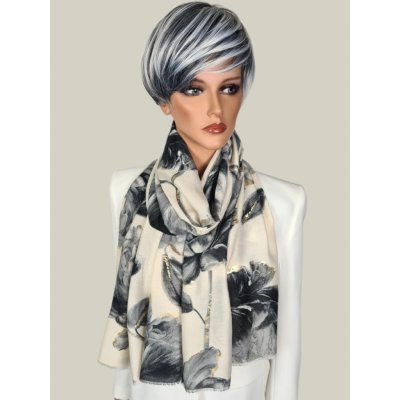 Classic Scarf šála s šedými a černými květy – Zboží Dáma Classic Scarf šála s šedými a černými květy – Zboží Dáma