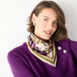 Šátek z bavlněného voálu s potiskem vlaštovek bronzová/fialová – Zboží Dáma