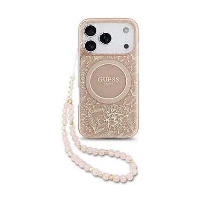 Guess IML Flowers Allover Strap MagSafe Zadní Kryt pro iPhone 17 Pro Pink – Zbozi.Blesk.cz