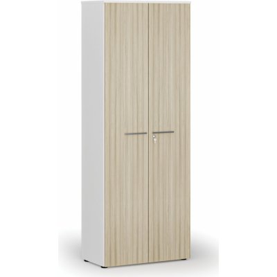 Primo Kancelářská skříň s dveřmi WHITE, 2128 x 800 x 420 mm, bílá/dub přírodní – Zboží Dáma