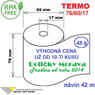 Termo kotouček 76/60/17 BPA 42m (76mm x 42m) Množství: 1 ks kotoučku – Zboží Živě
