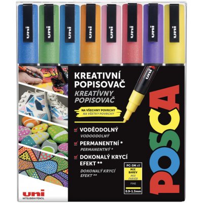 Uni Posca PC-3ML 8 třpytivých barev sada – Zboží Mobilmania