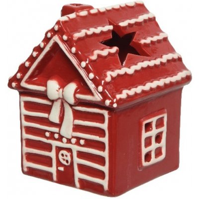 Vánoční dekorace porcelánový domeček na svíčku červený 9x9x12 cm 1