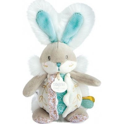 Doudou et Compagnie Paris Doudou hračka zajíček s chrastítkem a úchytem na dudlík 21 cm tyrkysová – Zboží Mobilmania