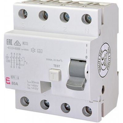 Eti EFI-4 A 80/0,03 4P 80A 30mA 10kA typ A – HobbyKompas.cz