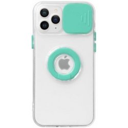 Pouzdro AppleKing transparentní s držákem na prst a krytkou kamery iPhone 13 Pro - tyrkysové
