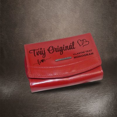 Dámská červená kožená peněženka BELLUGIO s monogramem a vlastním textem – Zboží Mobilmania