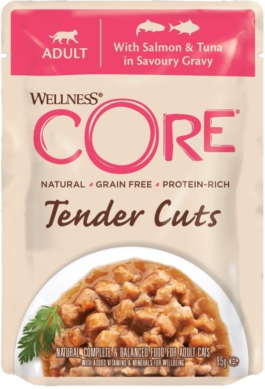 Wellness Core Cat Tender losos a tuňák v omáčce 85 g