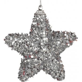 Guirca Dekorace závěsná Hvězda s glitry stříbrná 6 cm 4 ks
