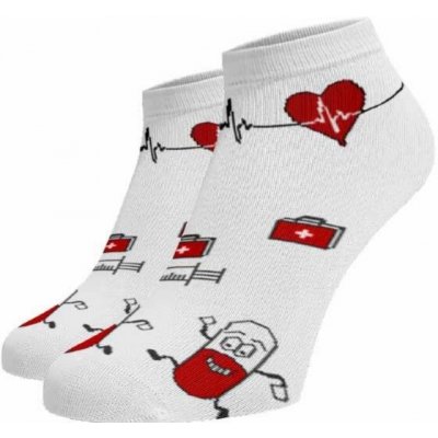 Veselé ponožky Nemocnice kotníkové Bílá