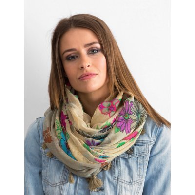 Basic béžovo-barevný dámský šátek s motivem květin at-ch-lm308197.30p-beige