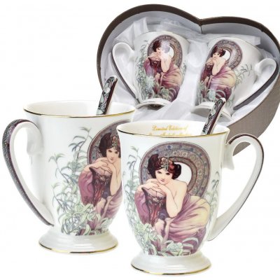 Queen Isabell Collection Přátelská souprava Alfons Mucha Smaragd 2 hrnek x se lžičkou 250 ml – Zboží Mobilmania