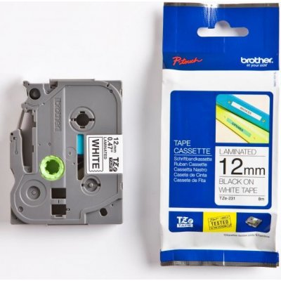 Páska do štítkovače Brother TZe-231, 12mm, černý tisk/bílý podklad, originál – Zboží Živě