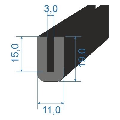 05355172 Pryžový profil tvaru "U", 19x11/3mm, 70°Sh, EPDM, -40°C/+100°C, černý | Zboží Auto