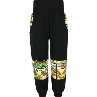 V Mart tepláky s dvojitými koleny dinosauři komiks černá – Zboží Dáma